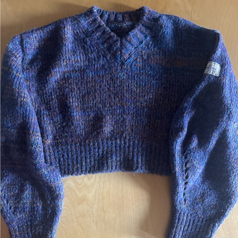 Ader Error Purple Knit Cropped Hem V-Neck Sweater
